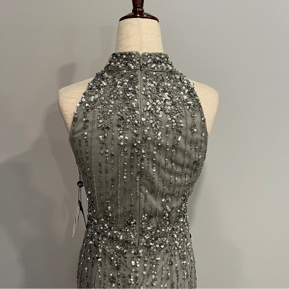 Adrianna Pappell Silver Sequined Halter Neck Evening Dress New with Tags 2 - Picture 6 of 10